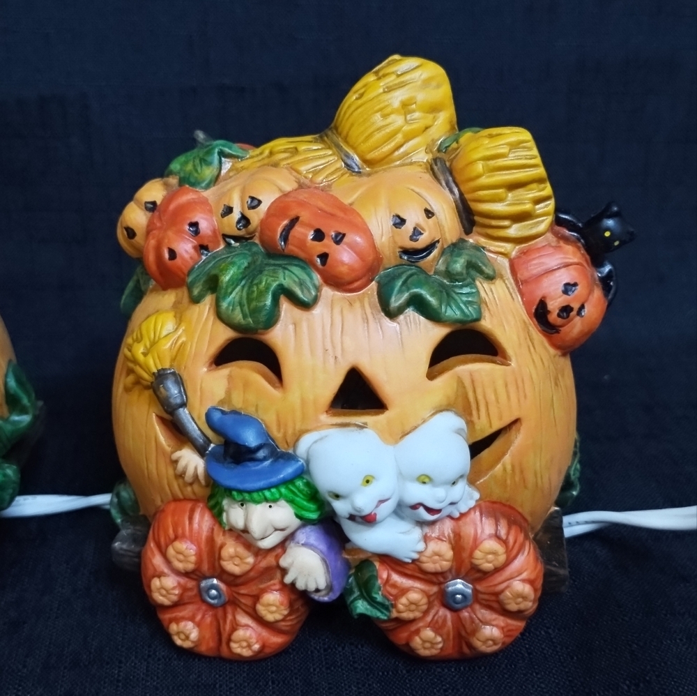 Vintage Ceramic Spooky Halloween Pumpkin Jack O Lantern Train String Lights - Picture 7 of 12